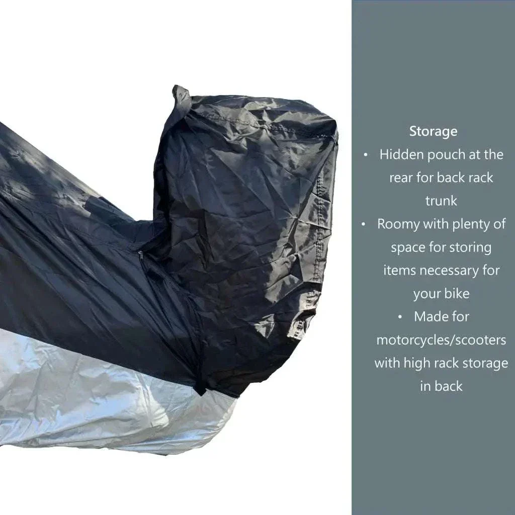 Deluxe Motorcycle Cover with Back Rack Trunk Pouch (L) Black - Image 7