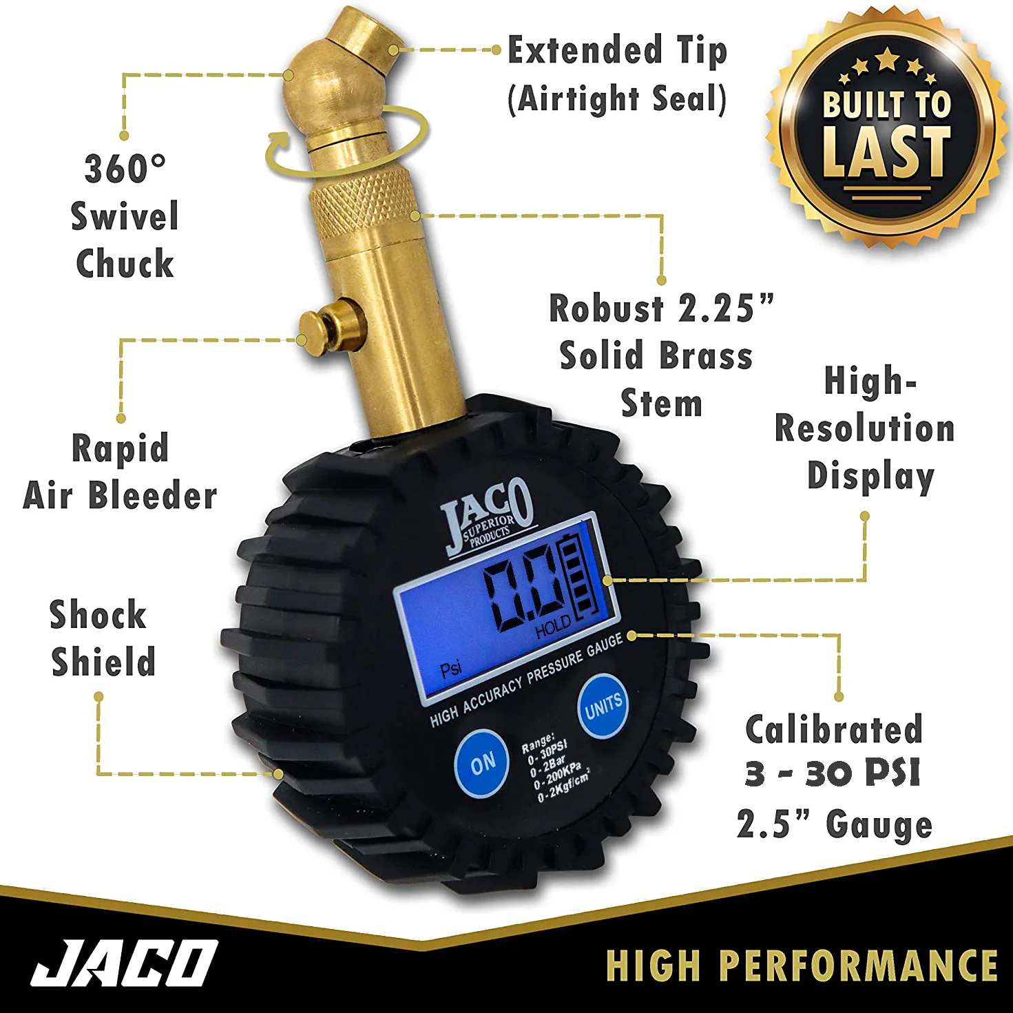 Elite® Digital Low Pressure Tire Gauge - Professional Accuracy - 30 PSI - Image 2