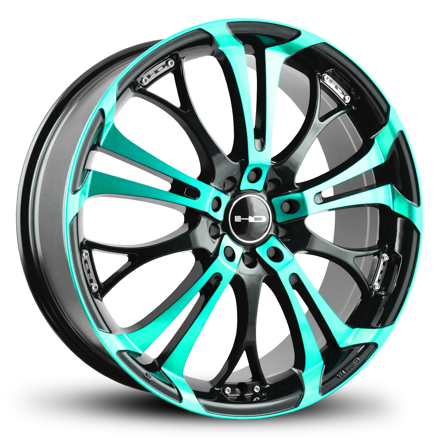 HD Wheels Spinout 22x8.5 +45 5x127/5x114.3mm 73.1mm Gloss Teal&BK/Machined Face