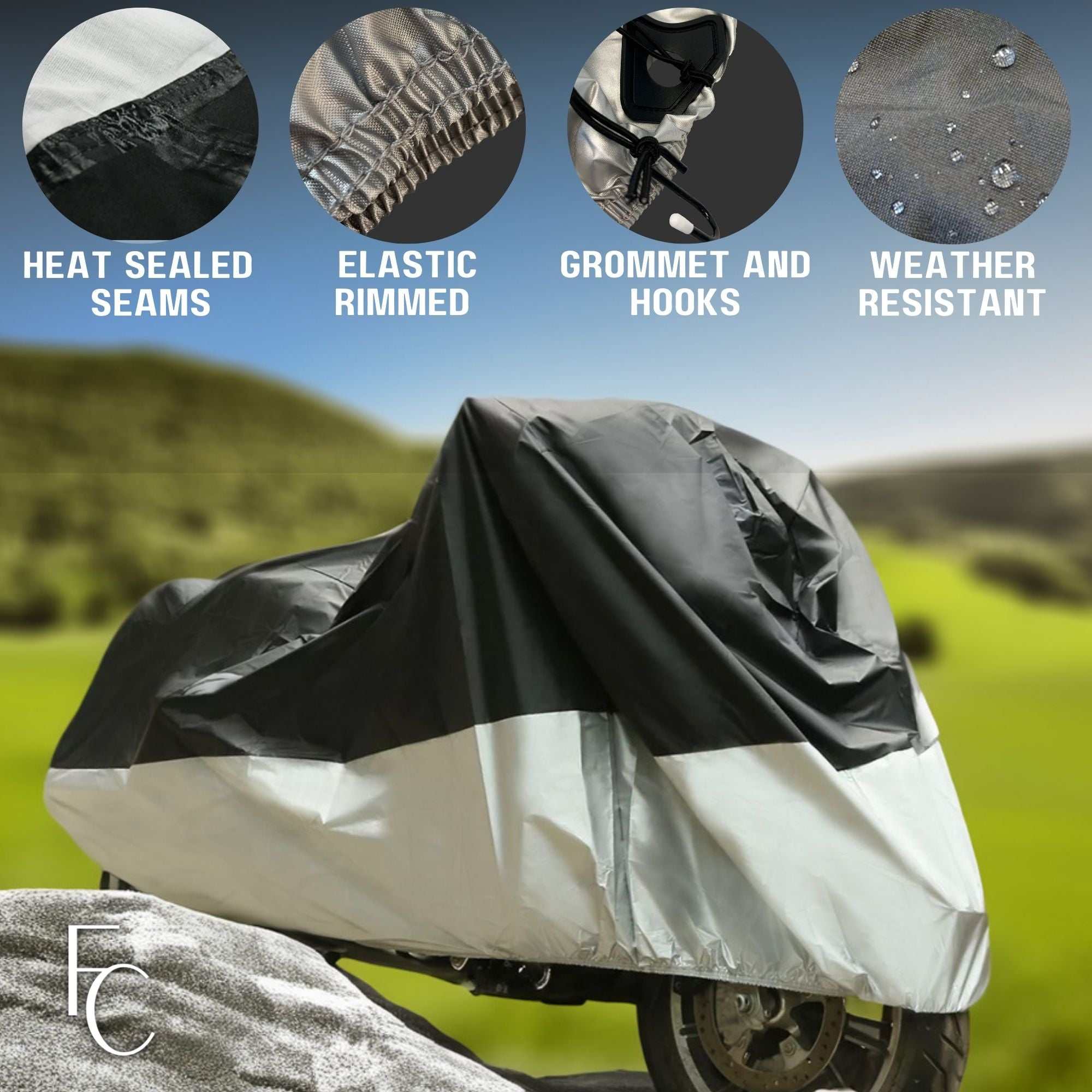 Heavy Duty Motorcycle Cover with Cable & Lock (XL) Black - Image 4