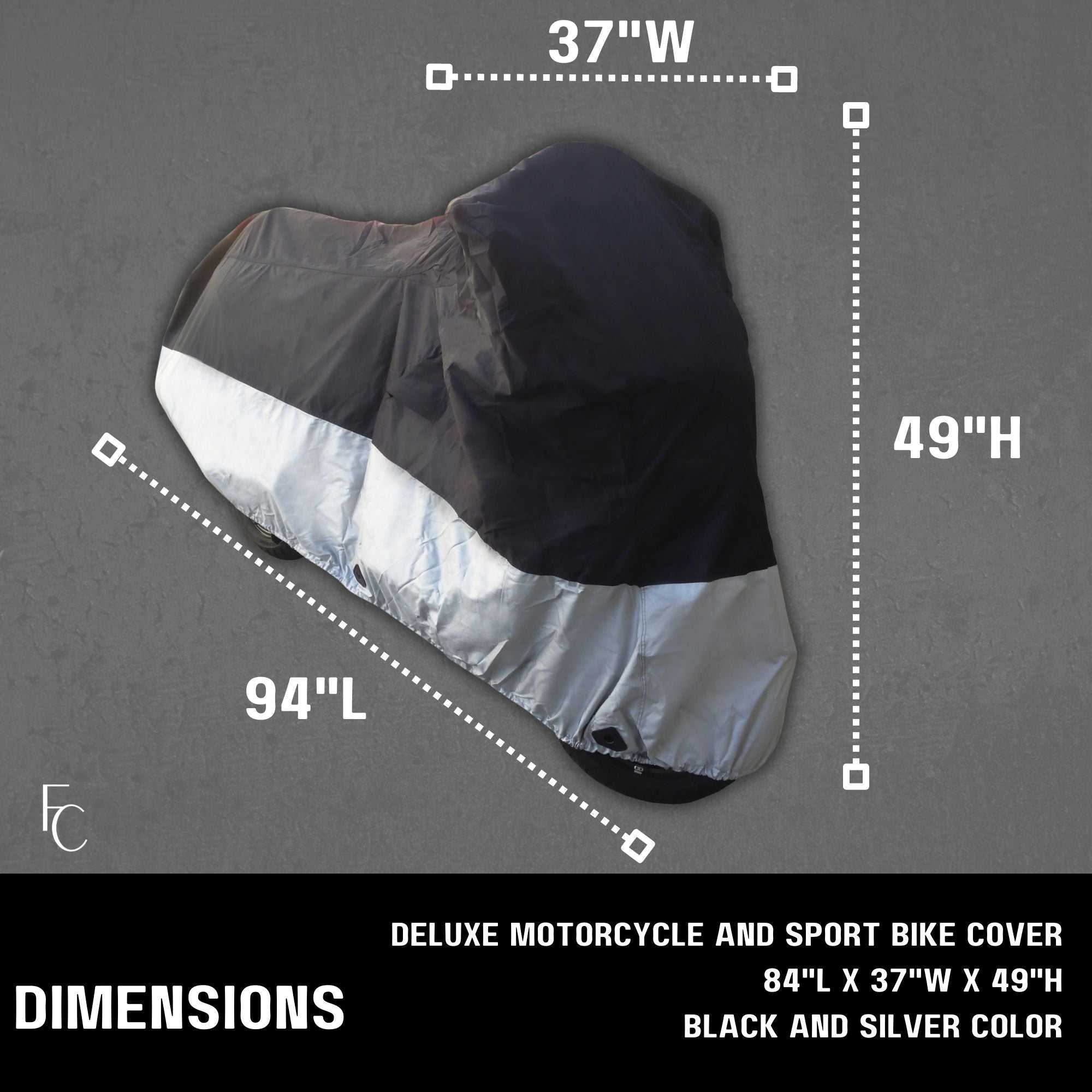 Heavy Duty Motorcycle Cover with Cable & Lock (XL) Black - Image 5