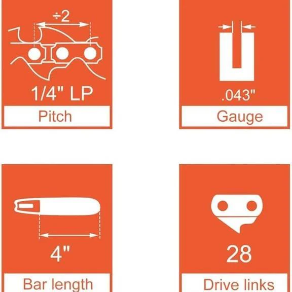 Hipa 4 Inch Chain 1/4 Mini-pitch .043 Gauge 28 DL for Stihl GTA 26 Blade Pruner 4-inch Bar Mini Cordless Electric Chainsaw for Wood Branch Cutting # 3670 005 0028 - Image 5