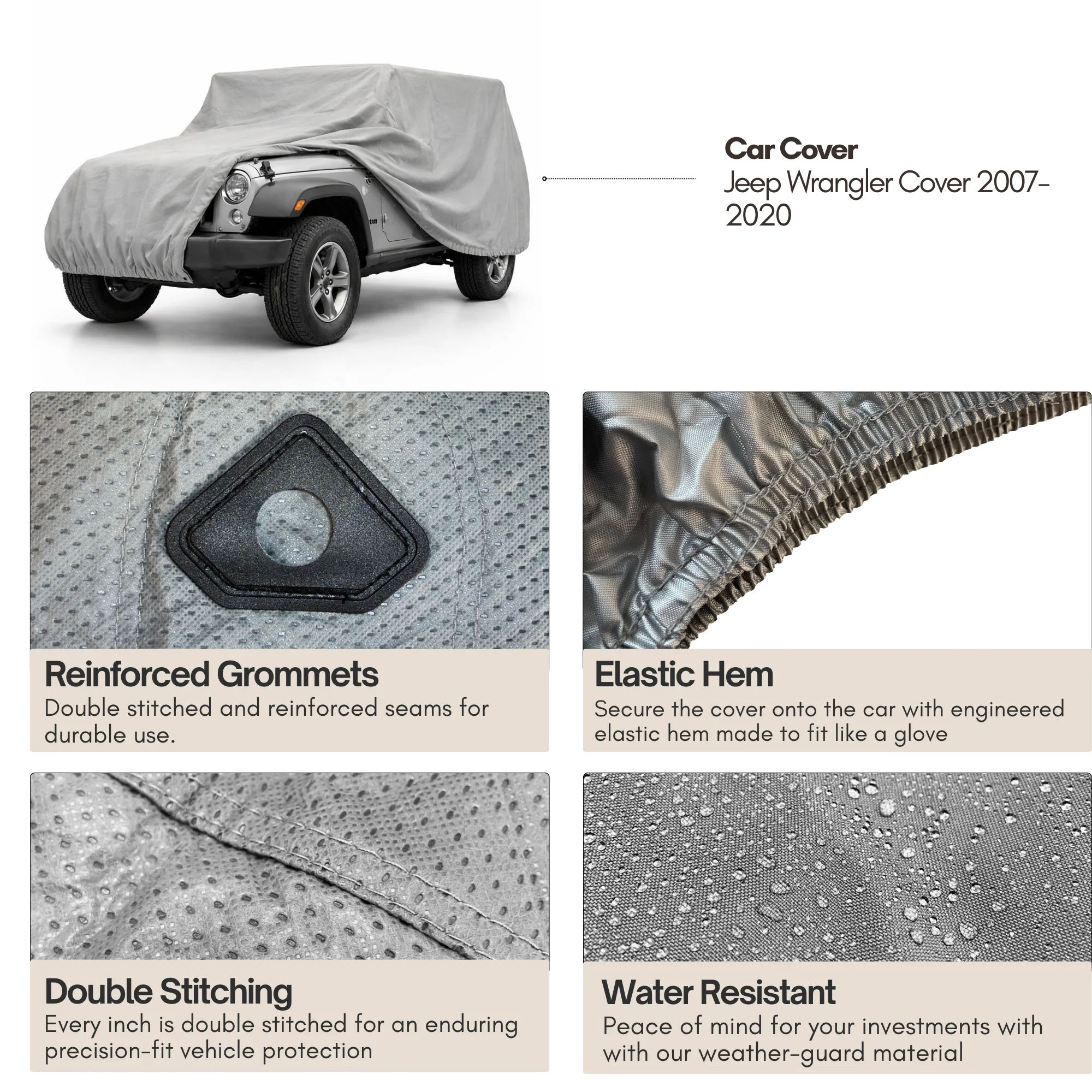 Jeep Cover fits 2007-2022 Jeep Wrangler | 2 Doors in Grey - Image 2