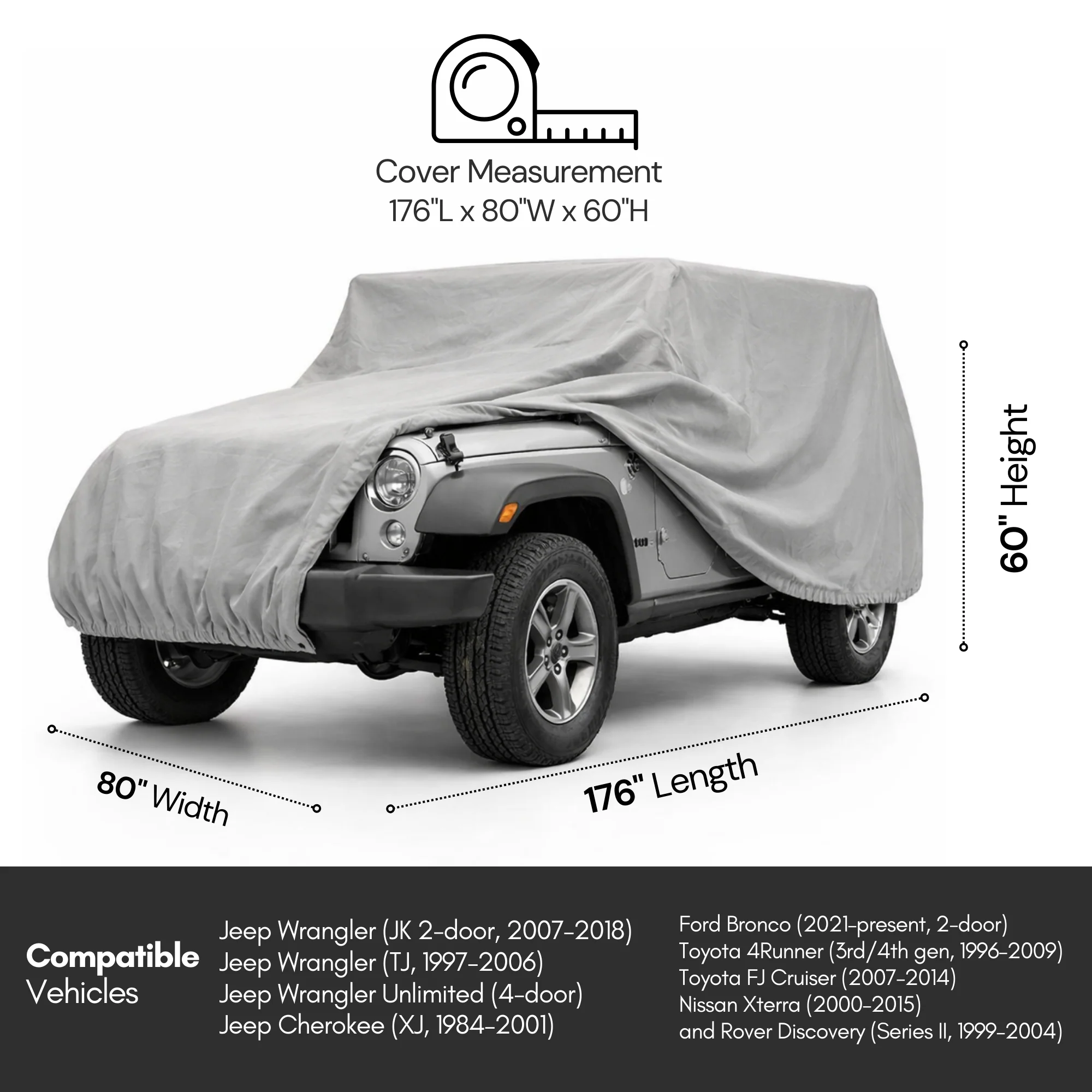 Jeep Cover fits 2007-2022 Jeep Wrangler | 2 Doors in Grey - Image 4