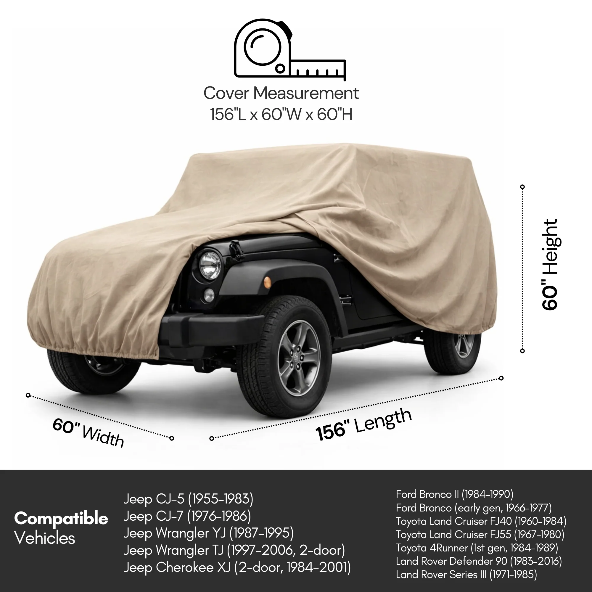 Jeep Cover for 1976–2006 – Water Resistant Taupe - Image 4