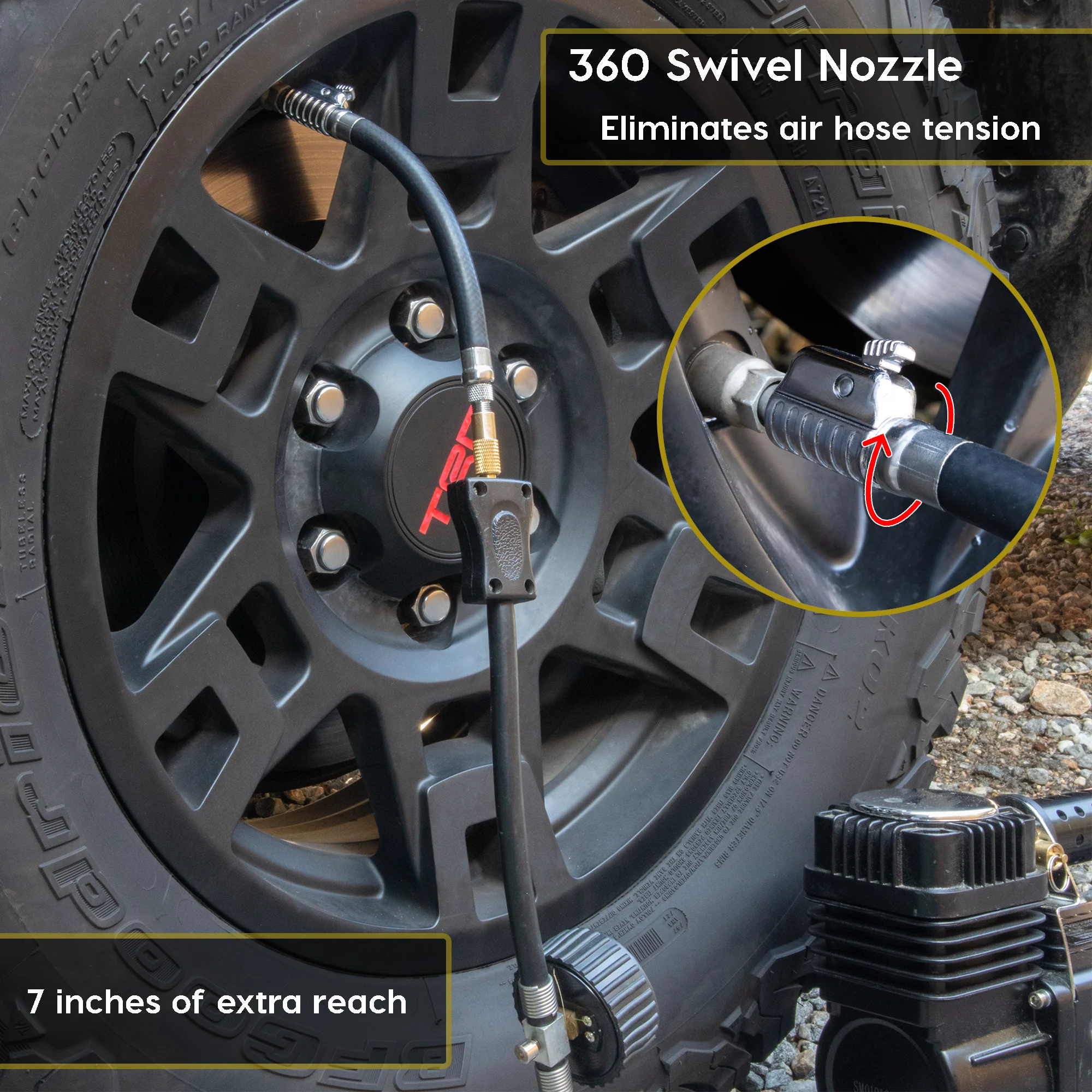 Lightning S2X Tire Inflator Hose Extension Self-Locking Nozzle | Patented Air Hose Adapter for Tire Pumps (Open Flow) - Image 7