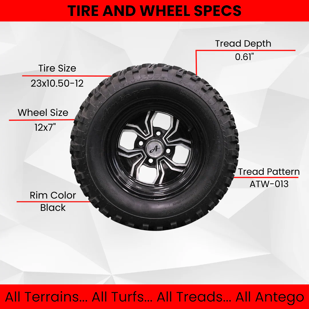 (Qty: 1) 23x10.50-12 ATW-013 with 12x7 Black Fusion Golf Tire and Wheel Assemblies