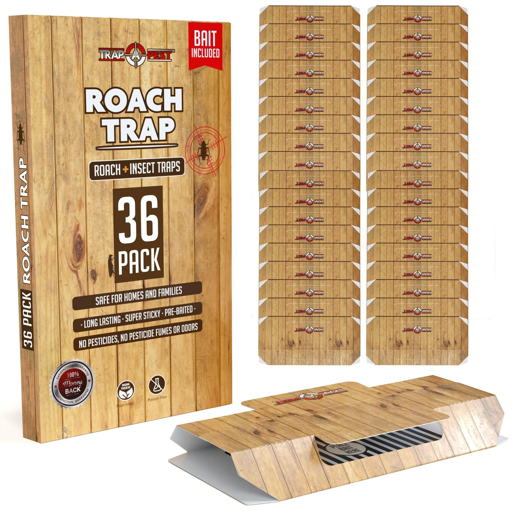 Roach Traps Indoor Sticky (18 Pack) - Glue Traps for Roaches Bug Traps with Roach Bait Traps - Long Lasting Non-Toxic Children and Pet Friendly - Trap a Pest - Image 3