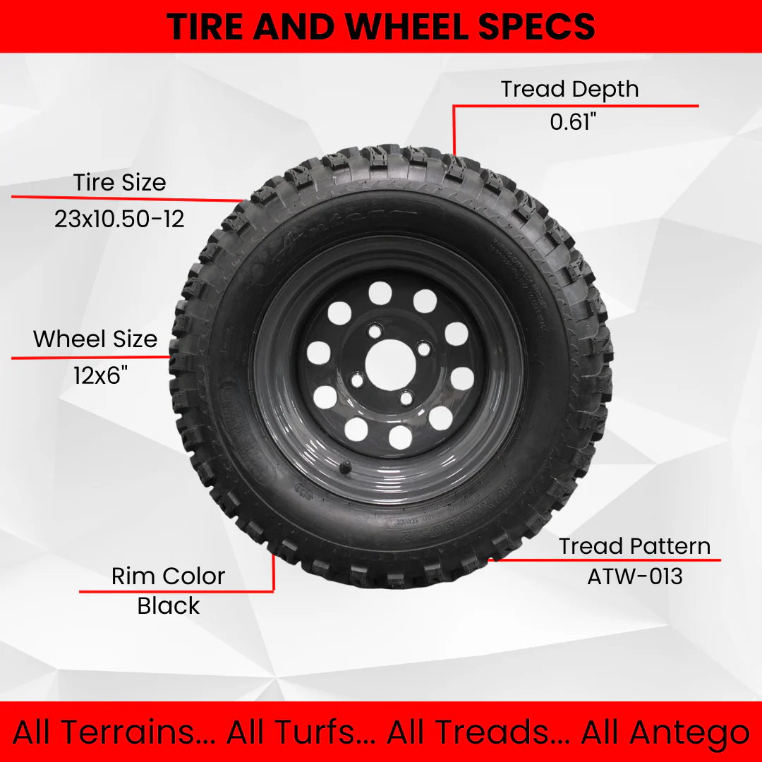 23x10.50-12 4 Ply Golf/ATVUTV/RTV Tires & Charcoal Grey Wheels ATW-013 (1 Right 1 Left)