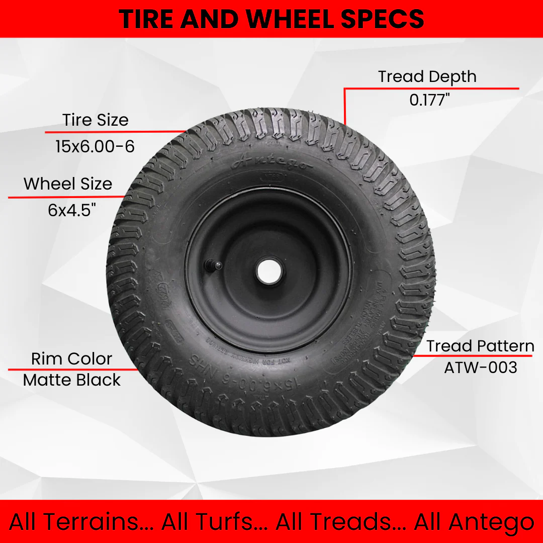 (Set of 4) Matte Black Universal Fit 15x6.00-6 Tires & Wheels 4 Ply for Lawn & Garden Mower Turf Tires .75" Bearing (ATW-003)
