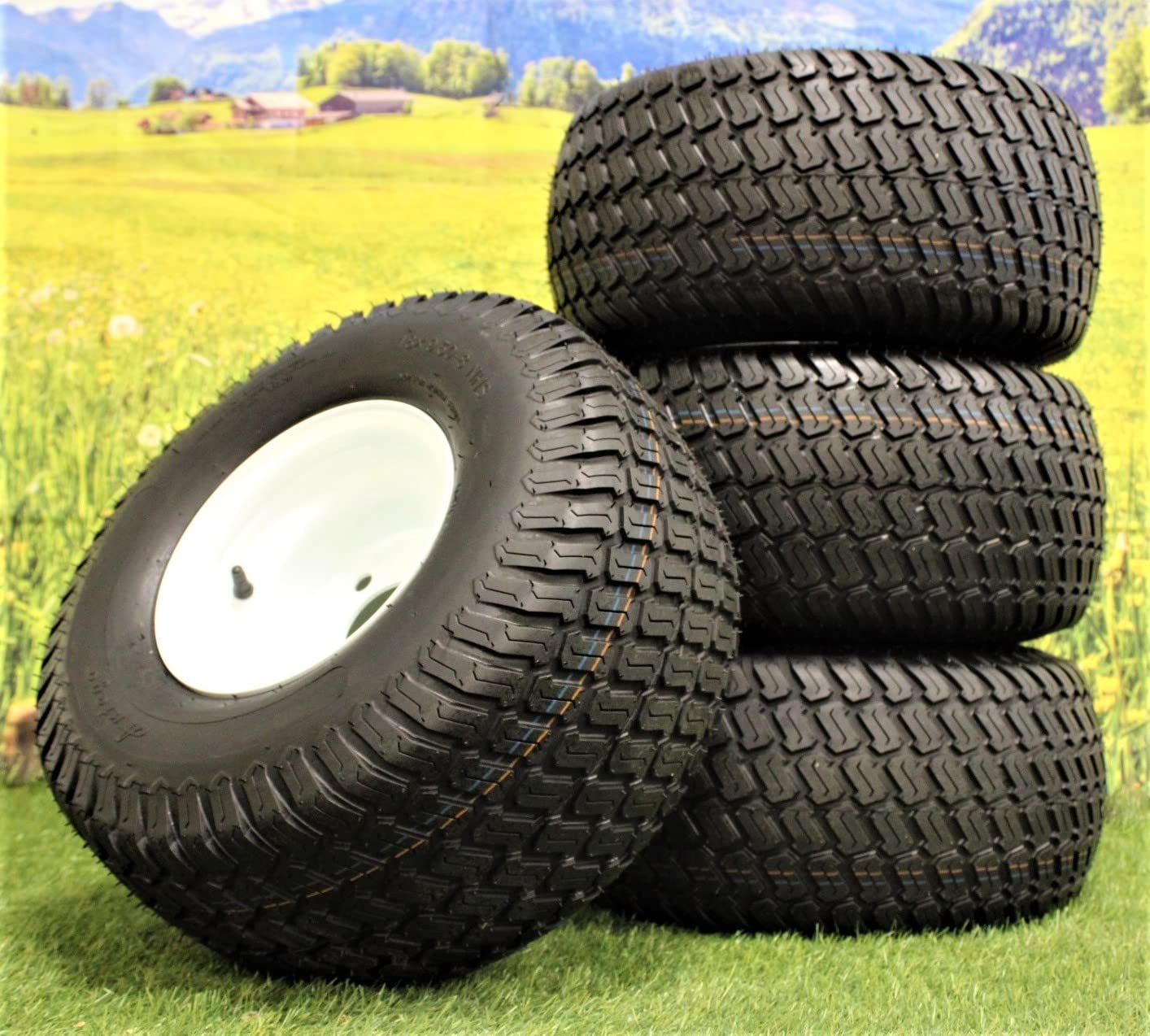 (Set of 4) White Steel Wheels with 18x9.50-8 4 Ply Turf Tires for Golf Cart and Lawn and Garden Equipment - Image 2