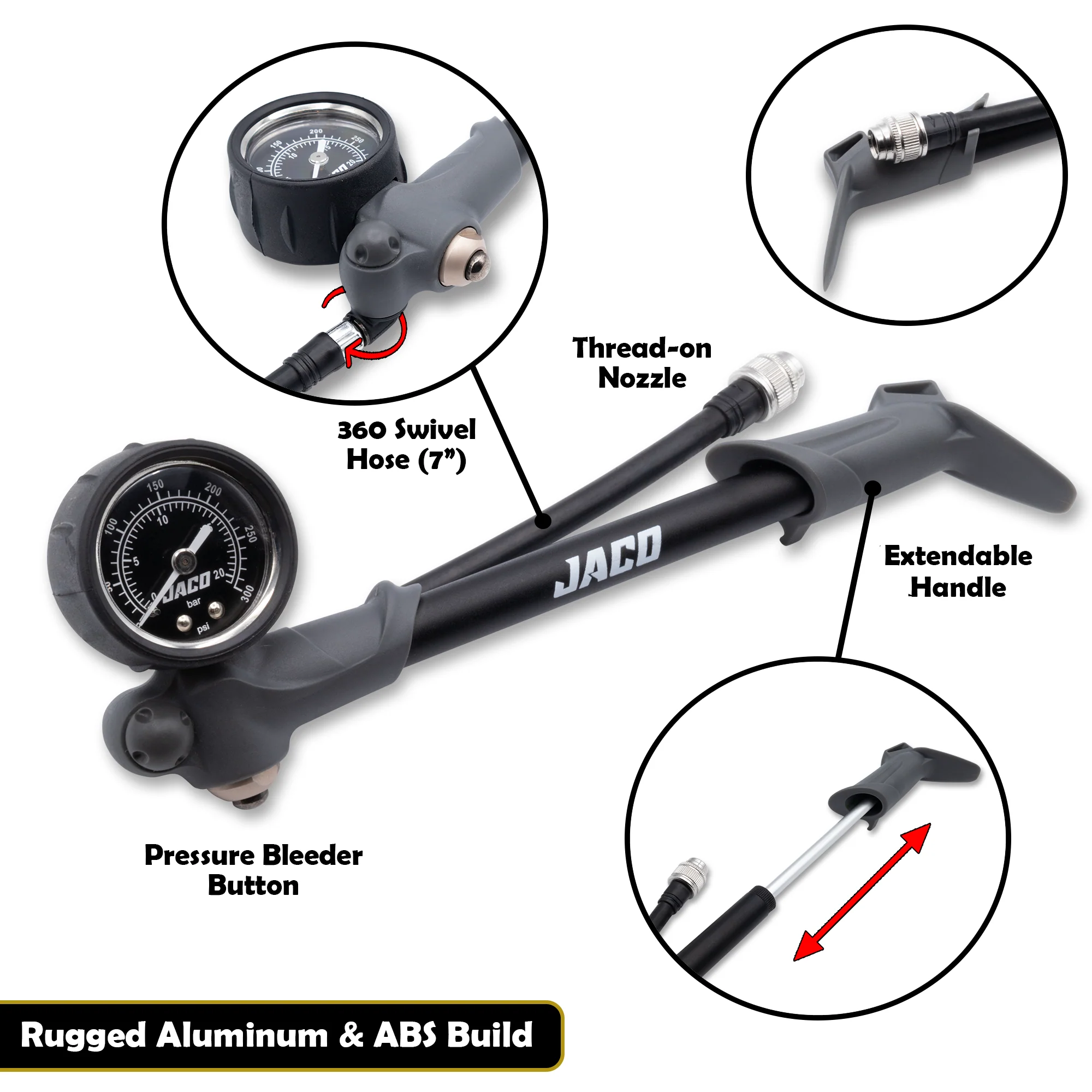 ShockPro™ Mountain Bike Shock Pump with Gauge - 300 PSI - Image 2