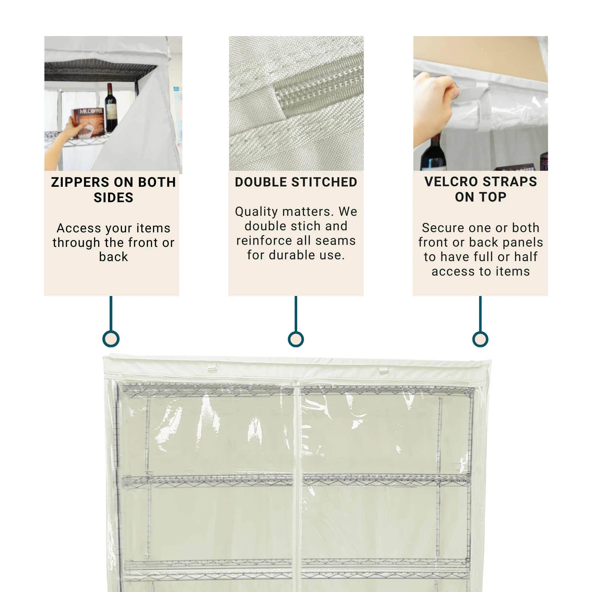 Storage Shelving Unit Cover, fits racks 30"W x 18"D x 72"H one side see through panel in Off White - Image 3