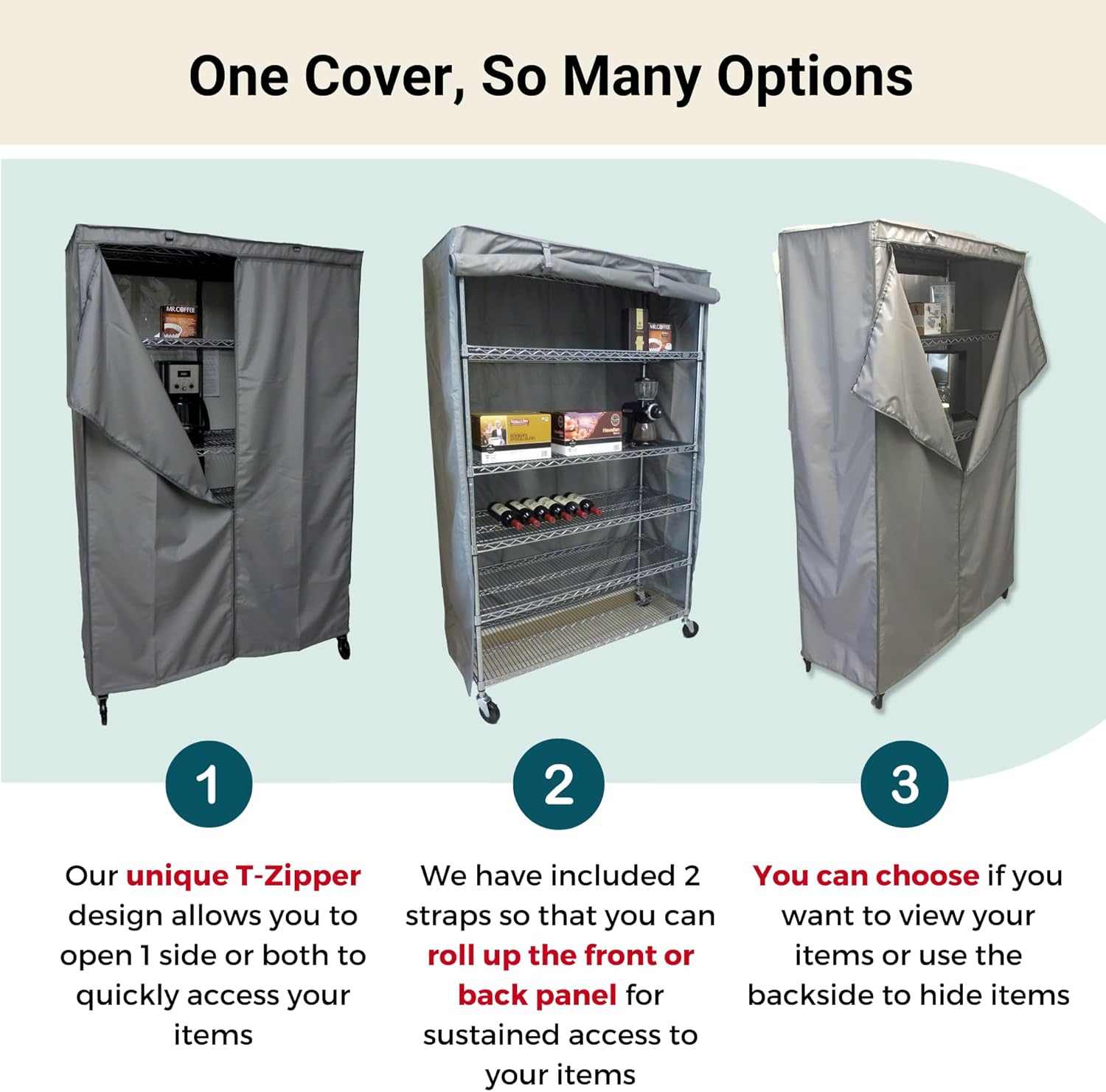Storage Shelving Unit Cover, fits racks 36"W x 18"D x 62"H in Grey - Image 5