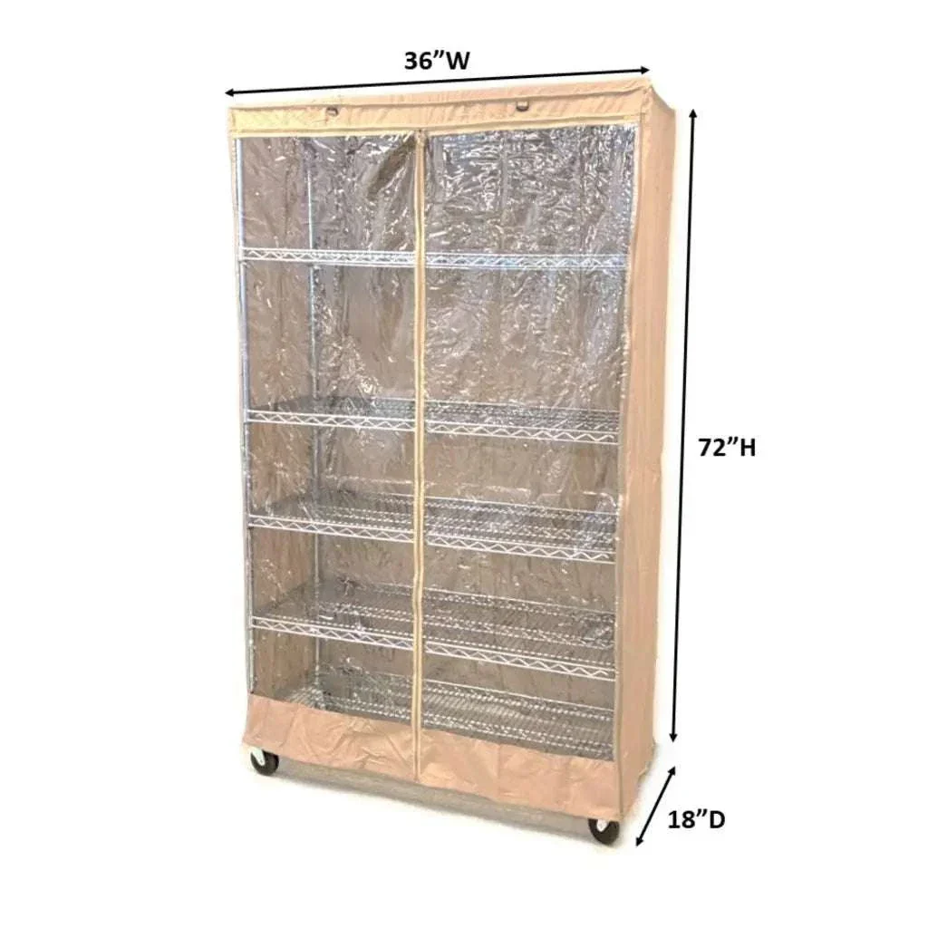 Storage Shelving Unit Cover, fits racks 36"W x 18"D x 72"H one side see through panel in Beige Khaki - Image 2