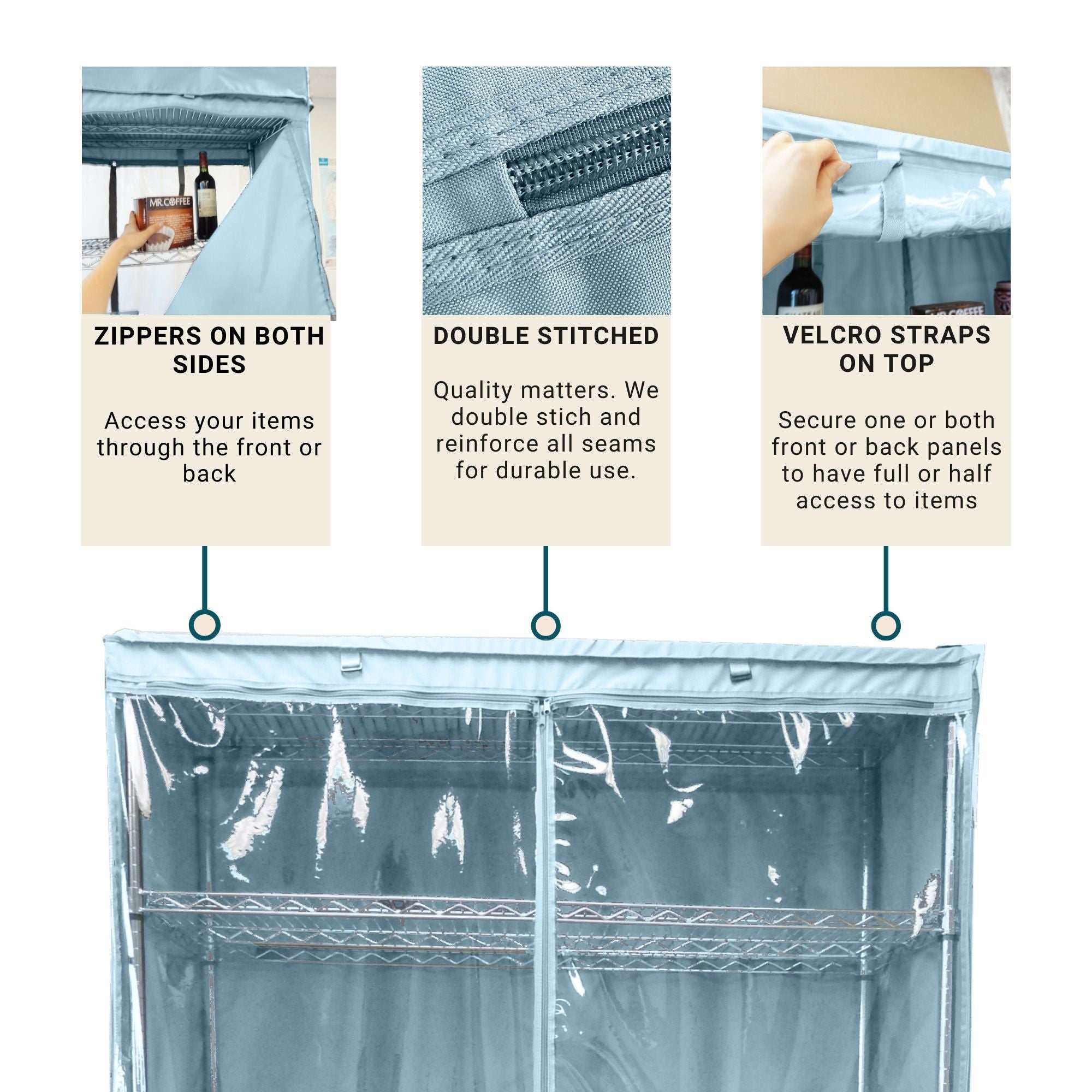 Storage Shelving Unit Cover, fits racks 36"W x 18"D x 72"H one side see through panel in Glacier Blue - Image 4
