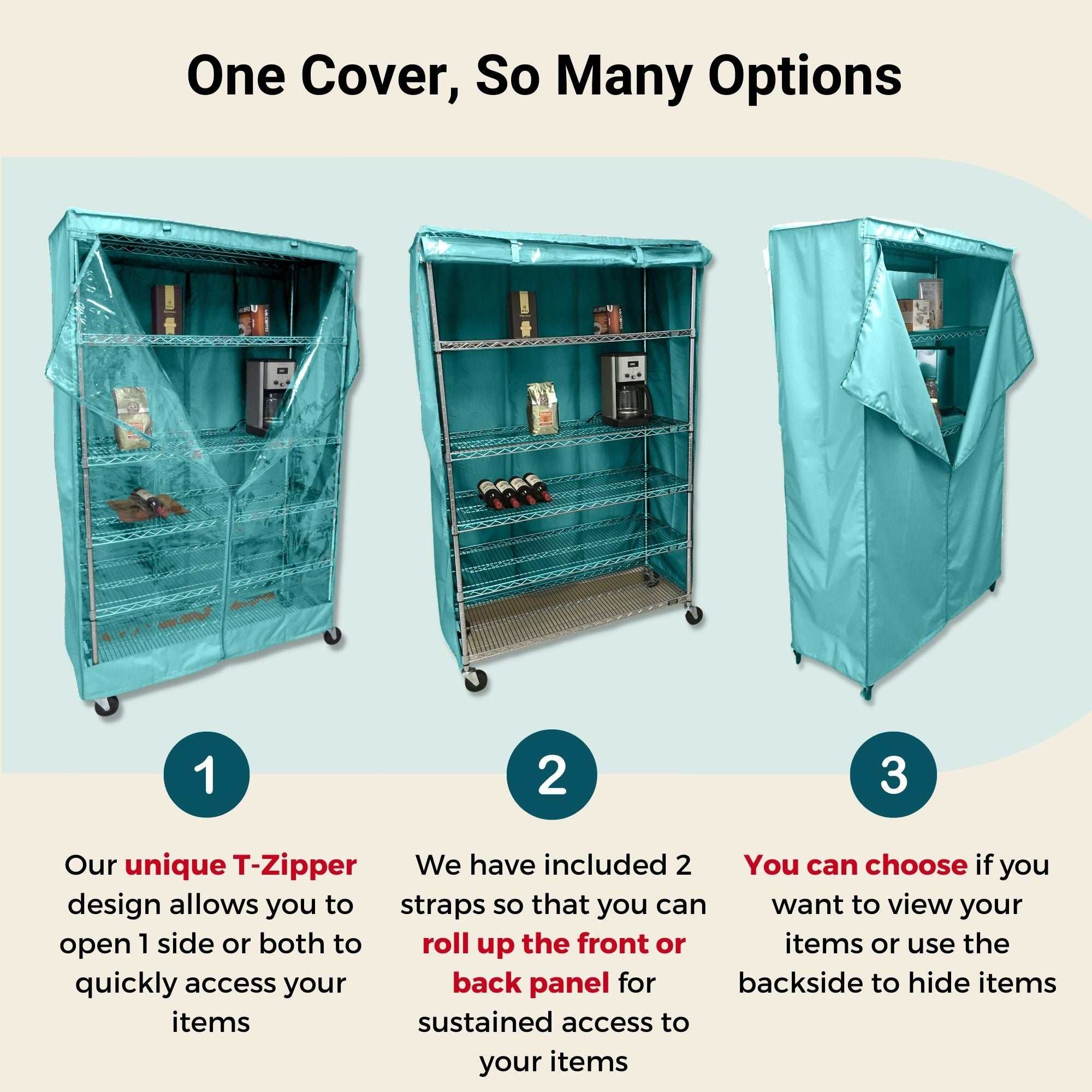 Storage Shelving Unit Cover, fits racks 36"W x 18"D x 72"H one side see through panel in Glacier Blue - Image 5