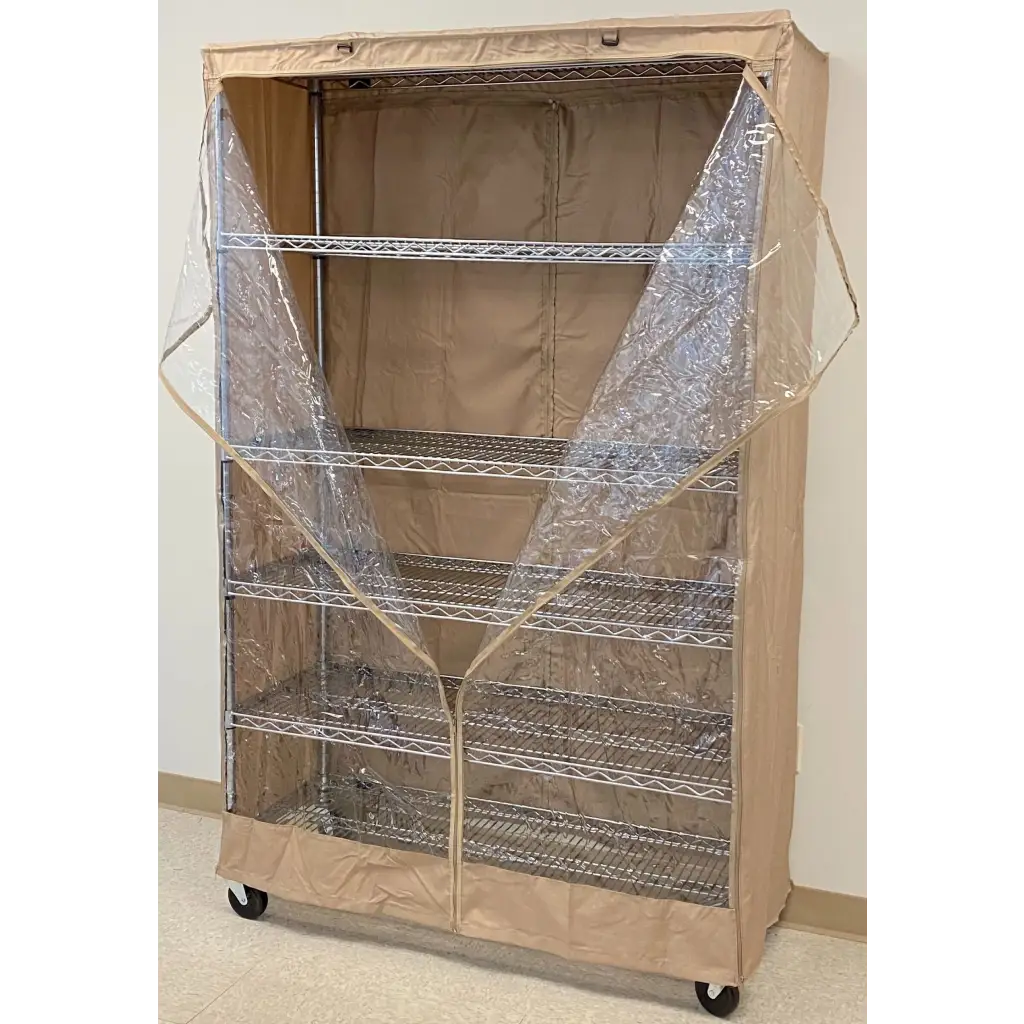Storage Shelving Unit Cover, fits racks 48"W x 18"D x 72"H one side see through panel in Beige Khaki - Image 4