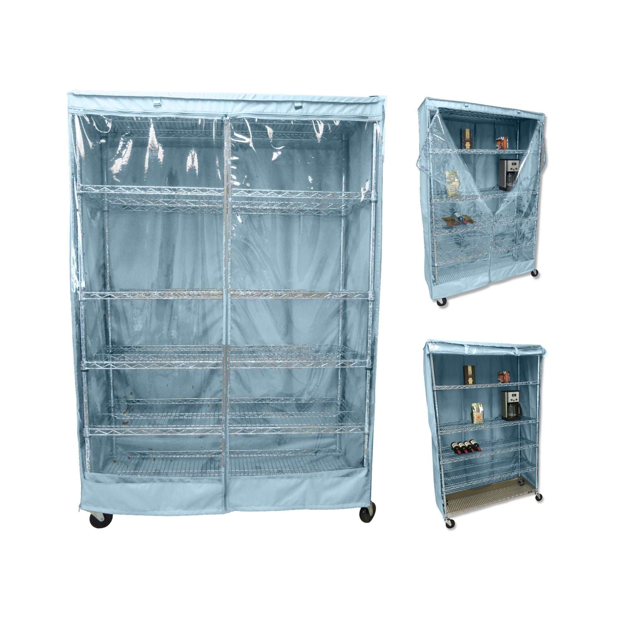 Storage Shelving Unit Cover, fits racks 48"W x 18"D x 72"H one side see through panel in Glacier Blue - Image 2