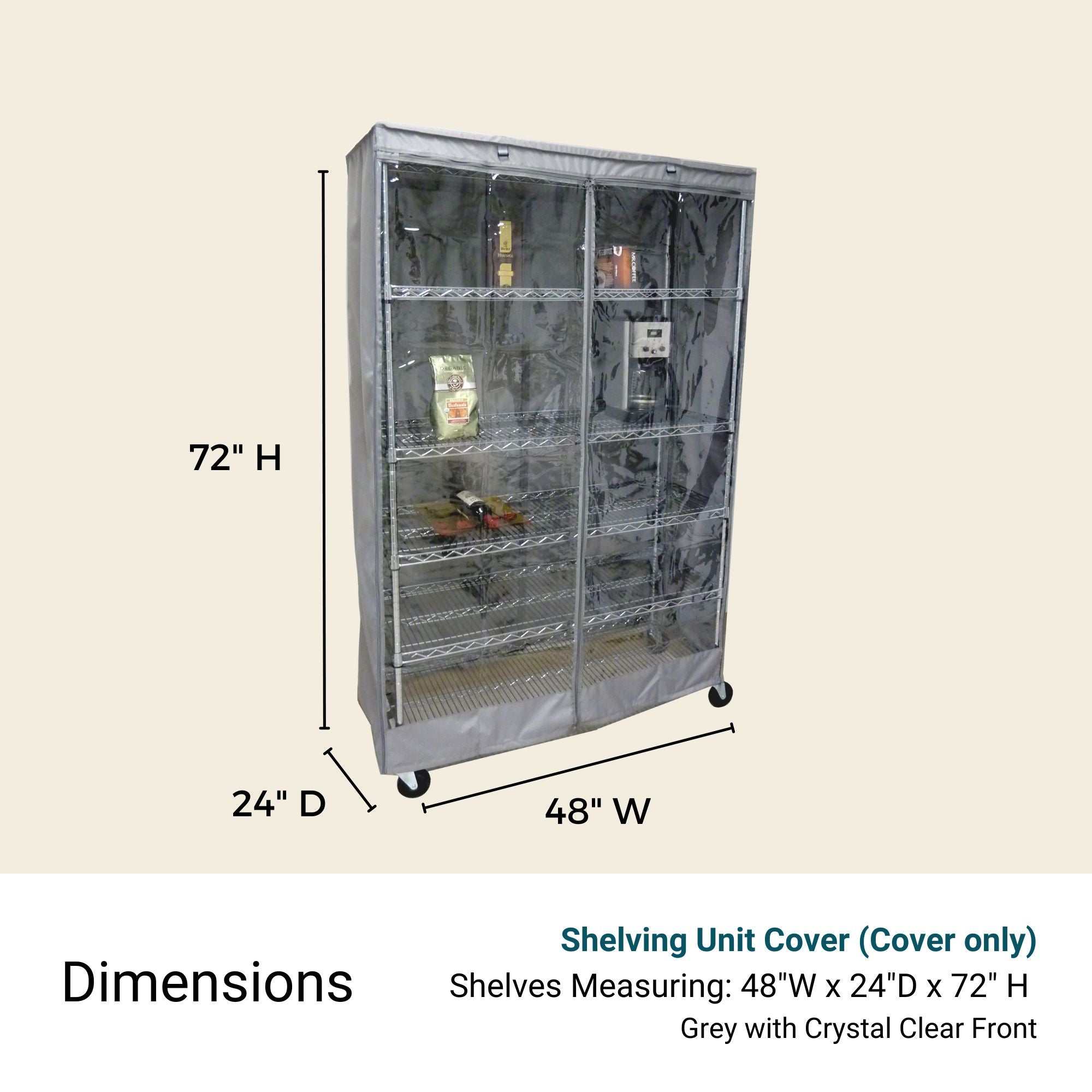 Storage Shelving Unit Cover, fits racks 48"W x 24"D x 72"H one side see through panel in Grey - 6 Pack - Image 2