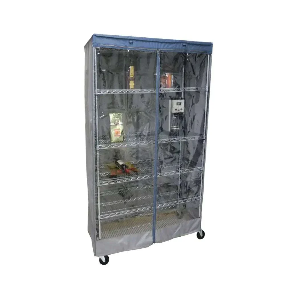 Storage Shelving Unit Cover, fits racks 48"W x 24"D x 72"H one side see through panel in Grey and Dusty Blue Trim - Image 2