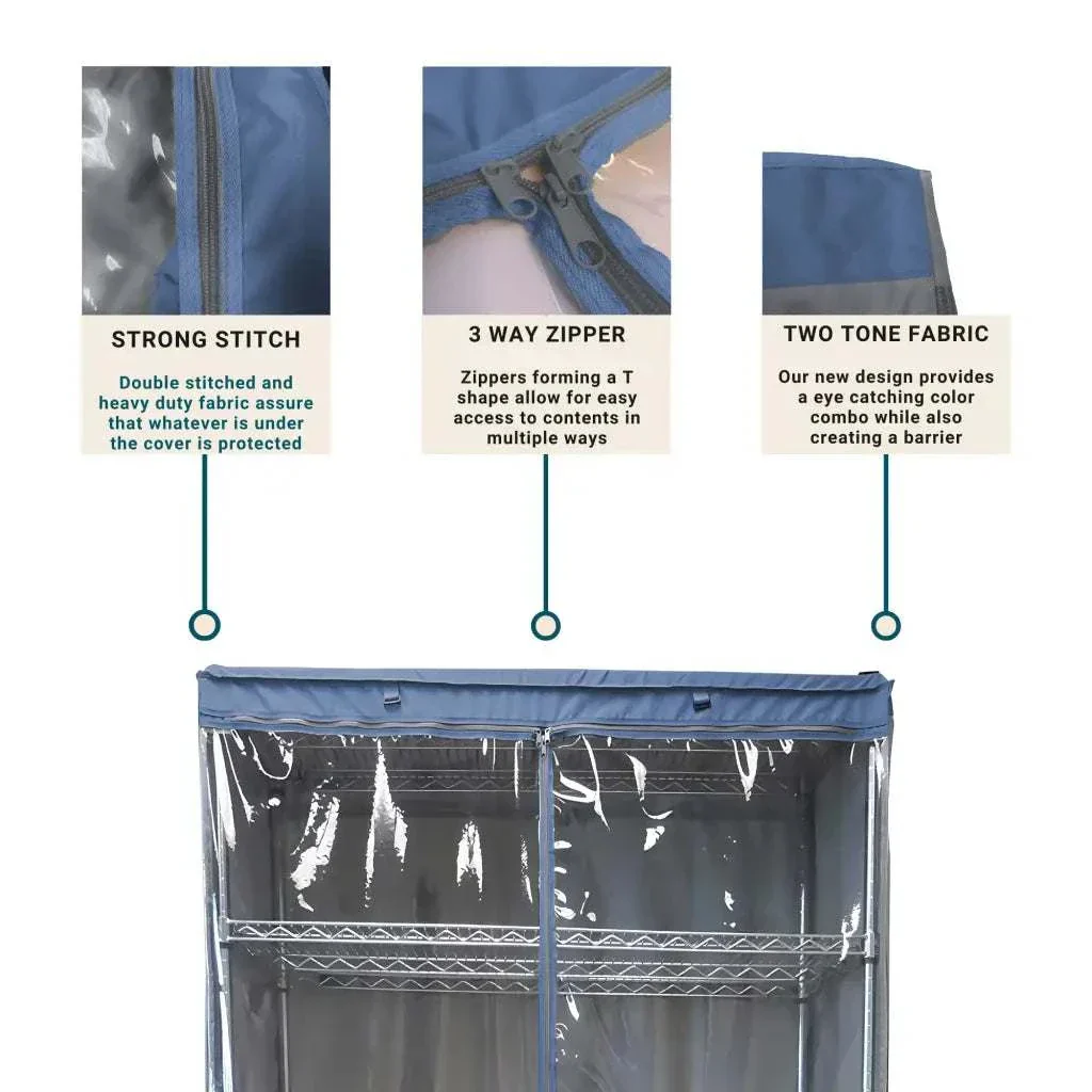 Storage Shelving Unit Cover, fits racks 48"W x 24"D x 72"H one side see through panel in Grey and Dusty Blue Trim - Image 4