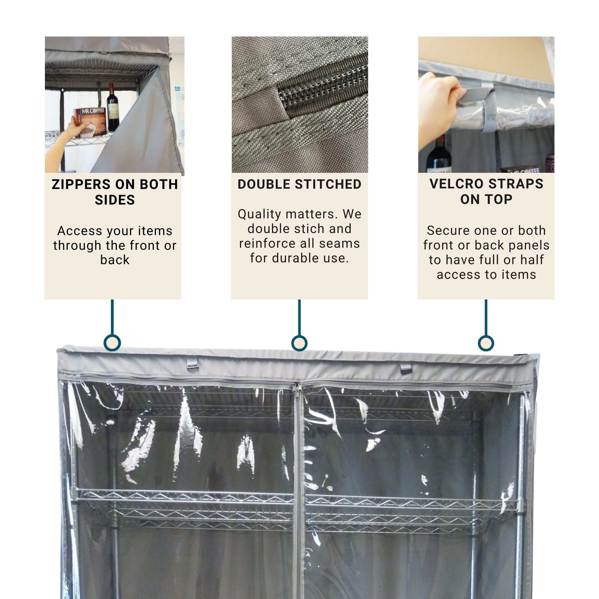 Wire Shelving Cover 36"Wx14"Dx54"H: One Side See-Through, Grey - Image 4