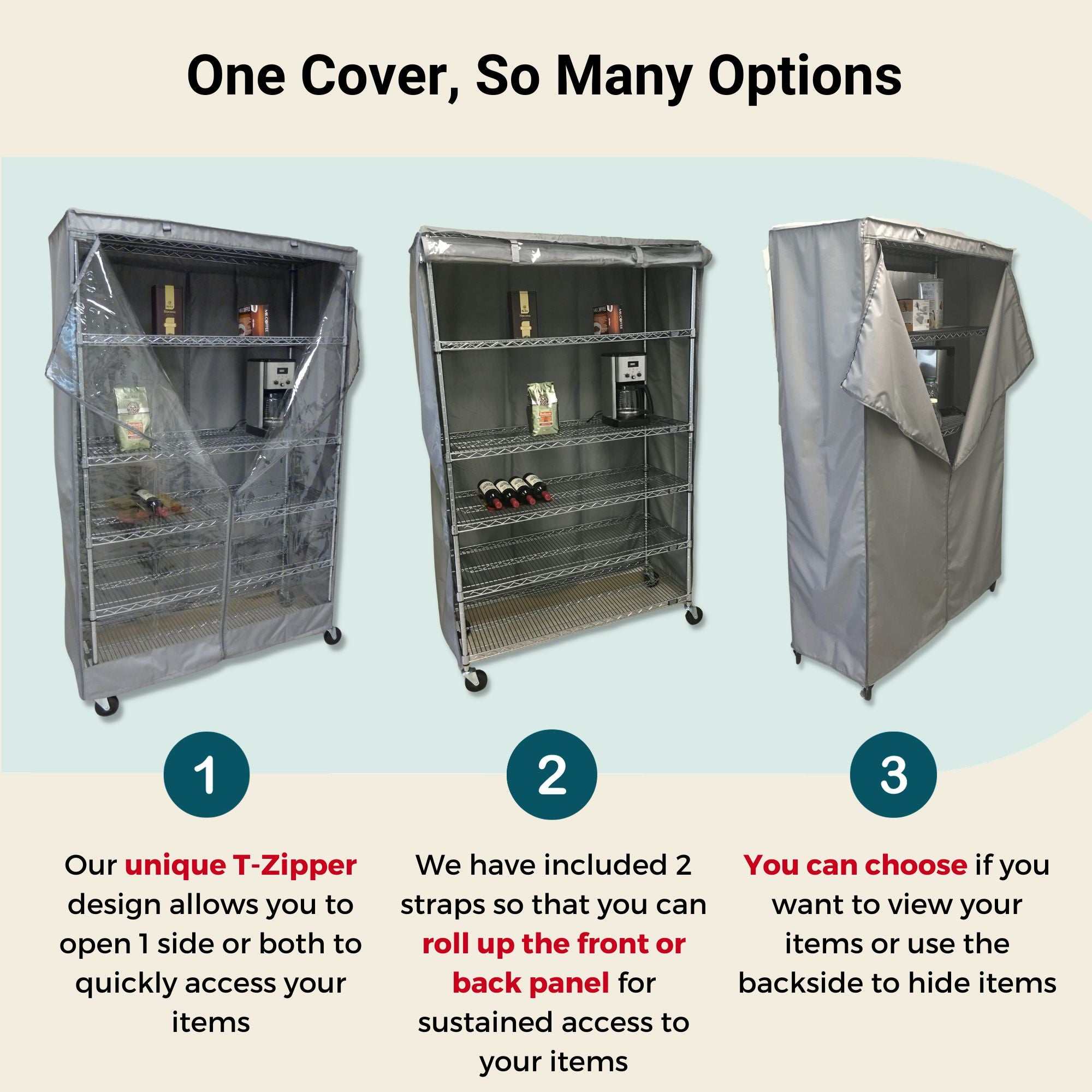 Wire Shelving Cover 36"Wx14"Dx54"H: One Side See-Through, Grey - Image 5